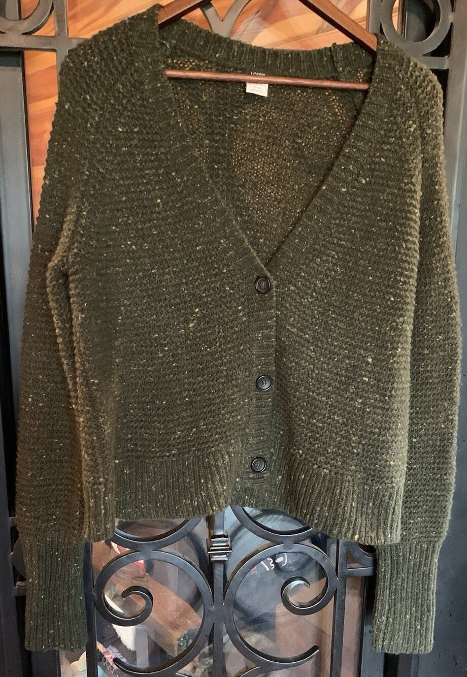 J. Crew Wool Mohair Angora Rabbit Hair Cardigan Sweater Womens M Olive Green
